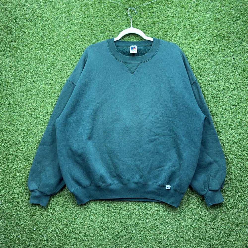 Vintage Russell Athletic Sweatshirt Mens 2XL Blank Pullover USA Made Green 90s